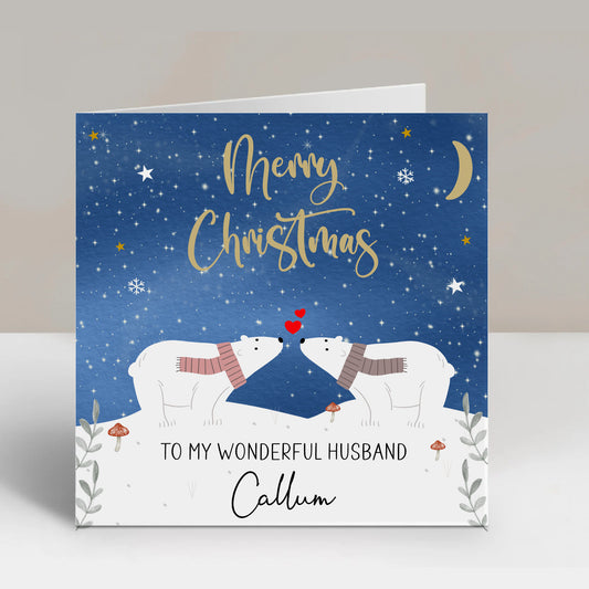 Personalised Christmas Card Polar Bears Husband, Wife, Partner