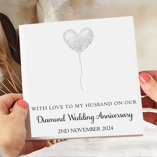 Wedding Anniversary Card Silver Balloon Heart
