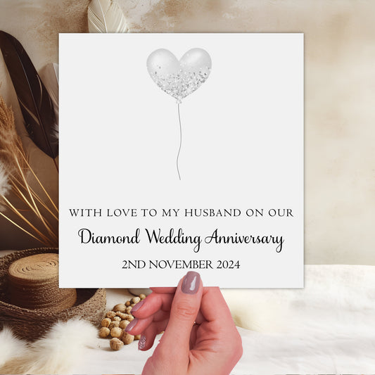 Wedding Anniversary Card Silver Balloon Heart