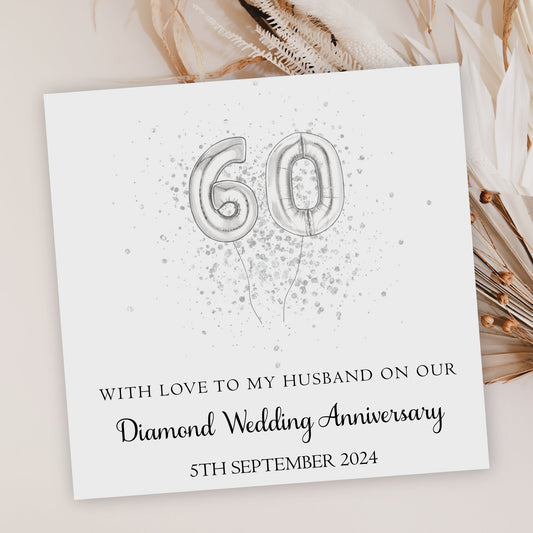 Diamond Wedding Anniversary Card 60 Year Balloons