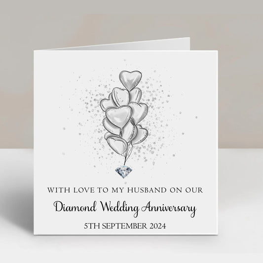 Diamond Wedding Anniversary Card 60 Years Heart Balloons