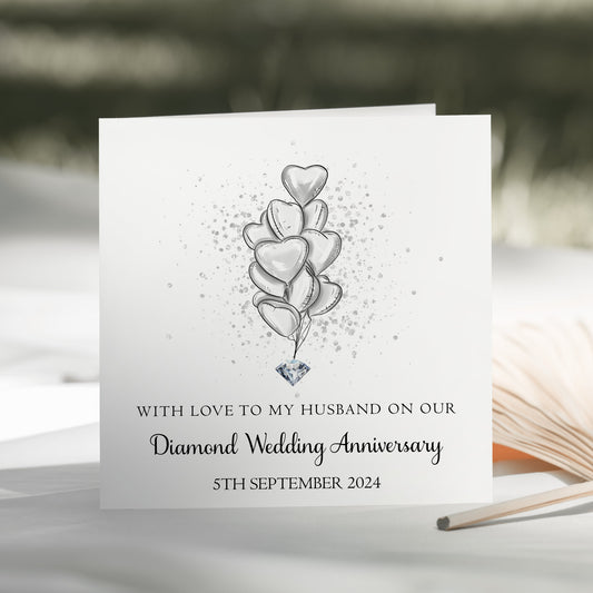 Diamond Wedding Anniversary Card 60 Years Heart Balloons
