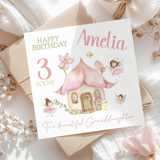 Personalised Children’s Watercolour Fairy Birthday Card – Custom Birthday Card for Kids