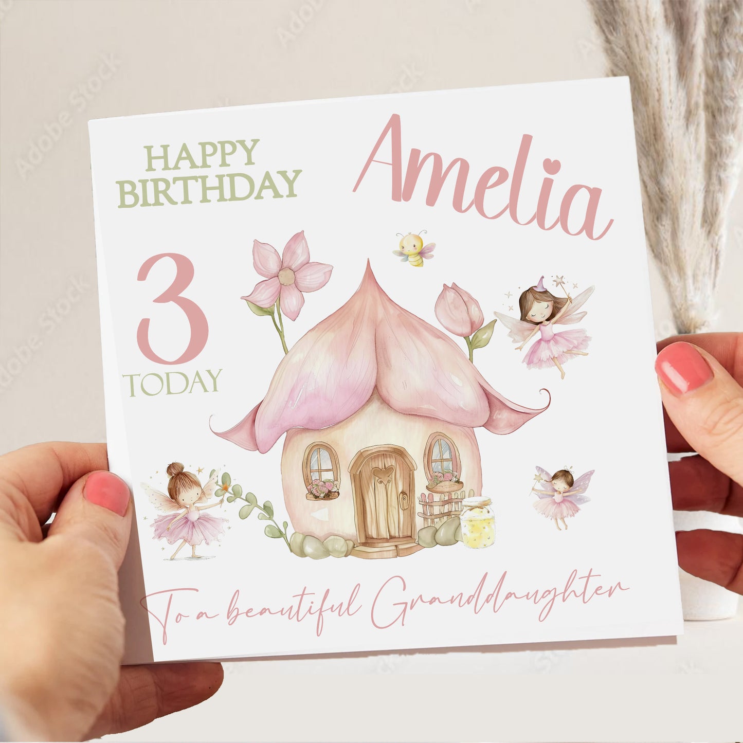 Personalised Children’s Watercolour Fairy Birthday Card – Custom Birthday Card for Kids