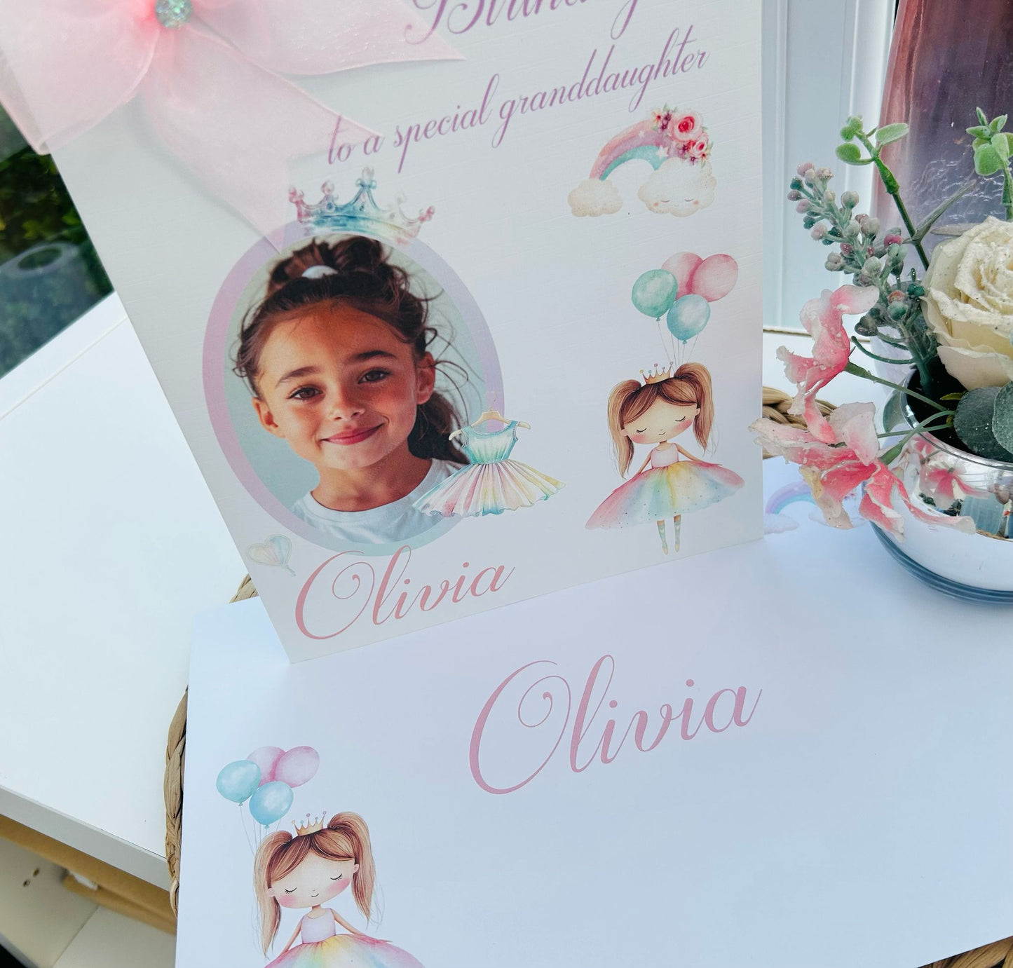 Personalised Girls Large A4 Photo Birthday Card – Custom Kids Birthday Greeting with Name & Picture