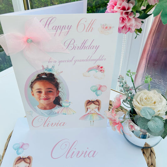 Personalised Girls Large A4 Photo Birthday Card – Custom Kids Birthday Greeting with Name & Picture