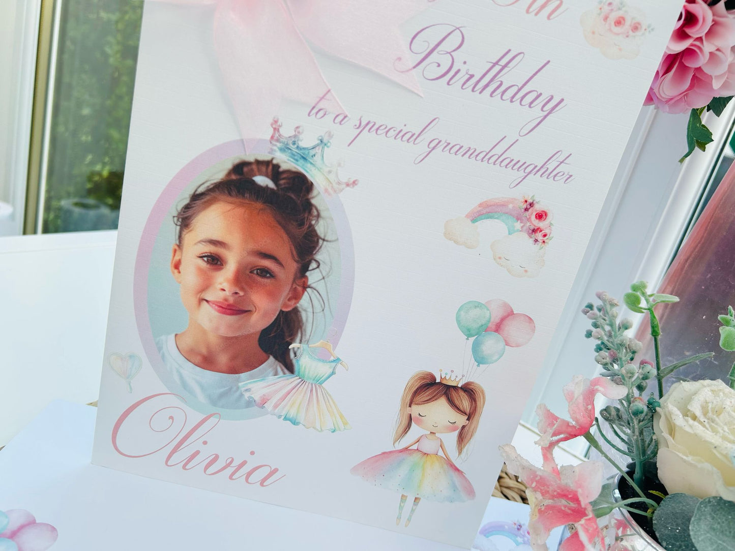 Personalised Girls Large A4 Photo Birthday Card – Custom Kids Birthday Greeting with Name & Picture