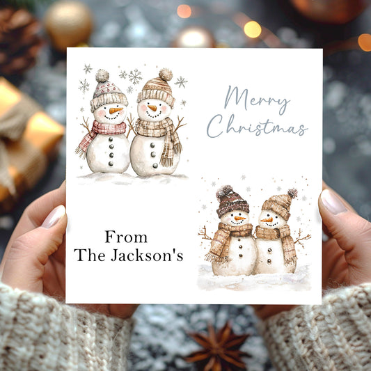Personalised Christmas Card Pack 10, 20, 30, 40, 50 - Snowmen