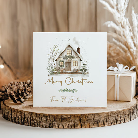 Personalised Christmas Card Pack 10, 20, 30, 40, 50 - Rustic Cottage