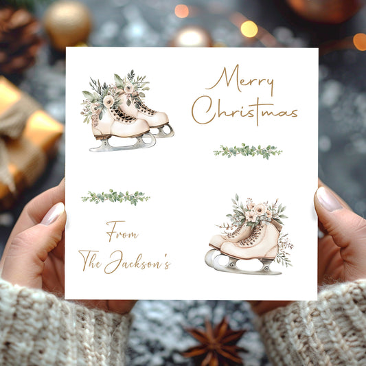 Personalised Christmas Card Pack 10, 20, 30, 40, 50 - Ice Skates