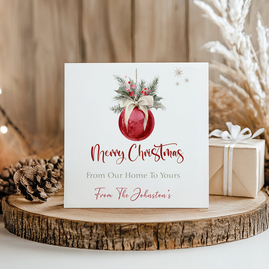 Personalised Christmas Card Pack 10, 20, 30, 40, 50 - Red Baubles