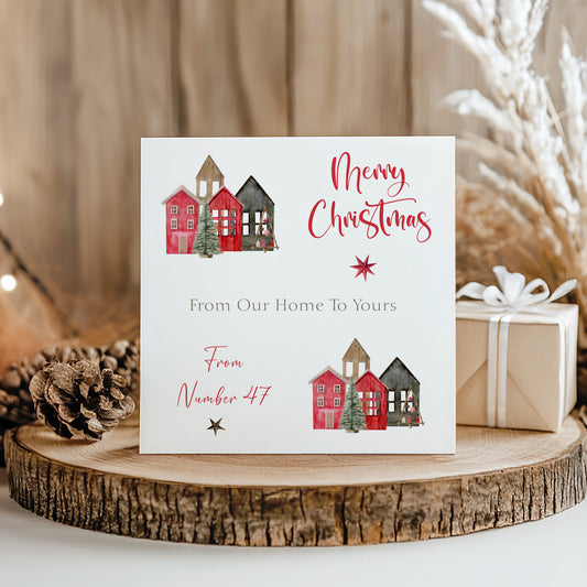 Personalised Christmas Card Pack 10, 20, 30, 40, 50 - Candy Stripe Bow Wreath