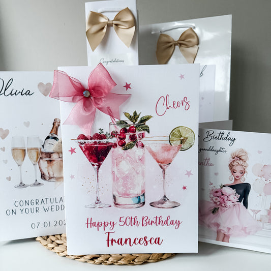 Large A4 Personalised Cocktails Drink Birthday Card For Her