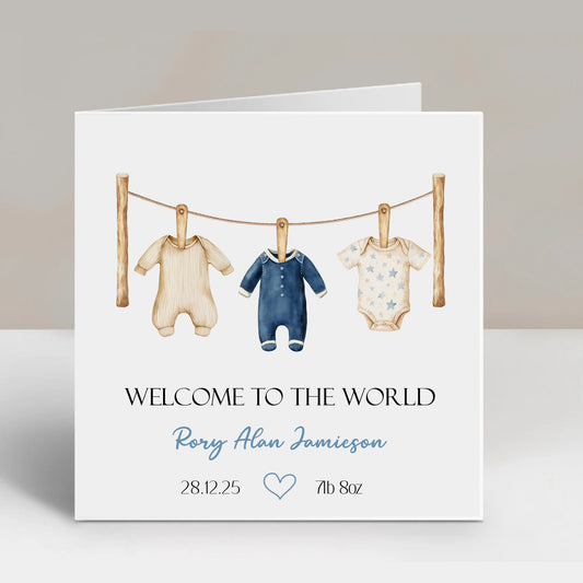 New Baby Card, Baby Boy Washing Line