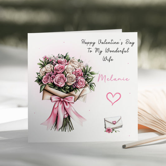 Valentines Day Card, Roses Flower Bouquet, For Her