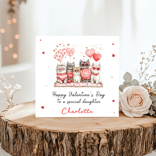 Valentines Day Card, Cute Playful Cats, For Daughter, Granddaughter, Wife, Girlfriend