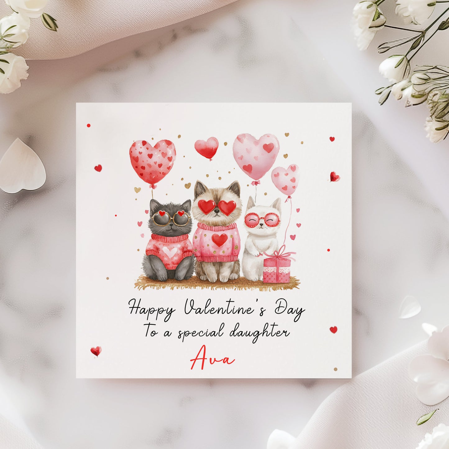 Valentines Day Card, Cute Playful Cats