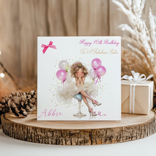 Cocktail Girl Personalised Birthday Card