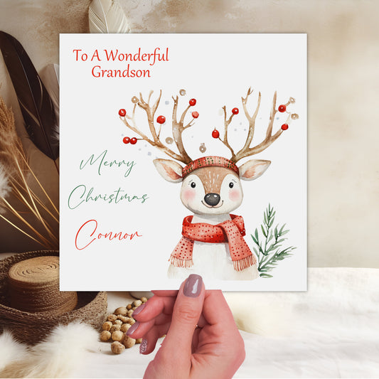 Watercolour Reindeer Christmas Card