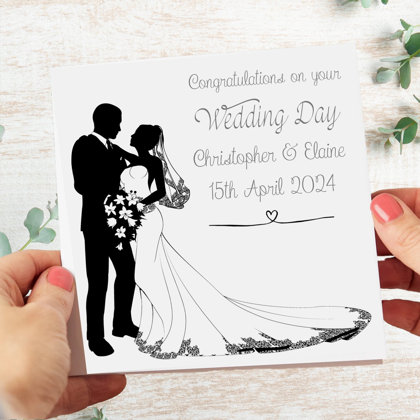 Personalised Wedding Card Money Gift Wallet Vouchers Cash Bride Groom Silhouette