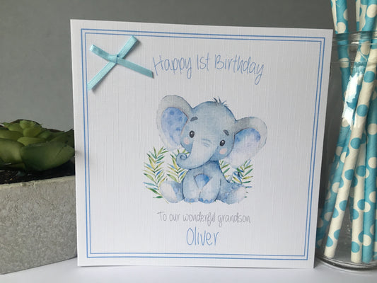 Personalised Birthday Card Watercolour Elephant