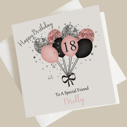 Personalised Birthday Card Glitter Effect Balloons