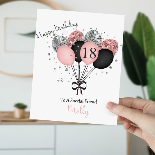 Large A4 Personalised Birthday Card Glitter Effect Balloons