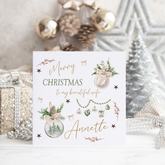 Christmas Card Watercolour Green & Brown Gifts
