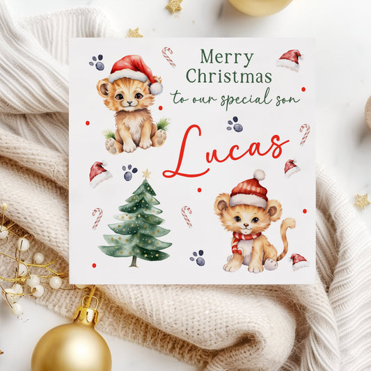 Personalised Christmas Card Lion Cub