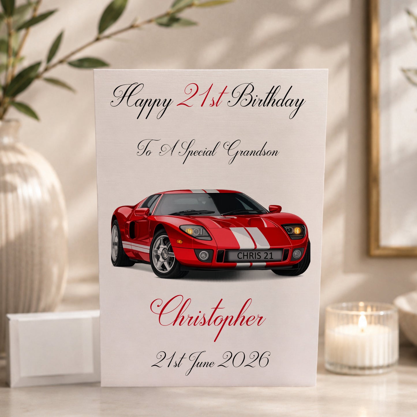 Personalised Birthday Card Sports Car Pink, 8 Car Colours