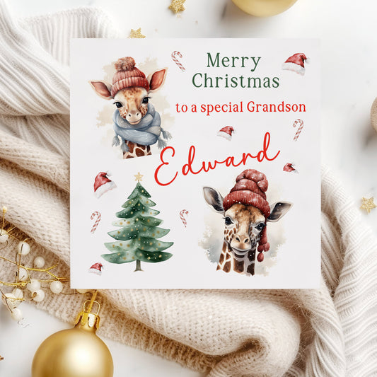 Personalised Christmas Card Giraffe's