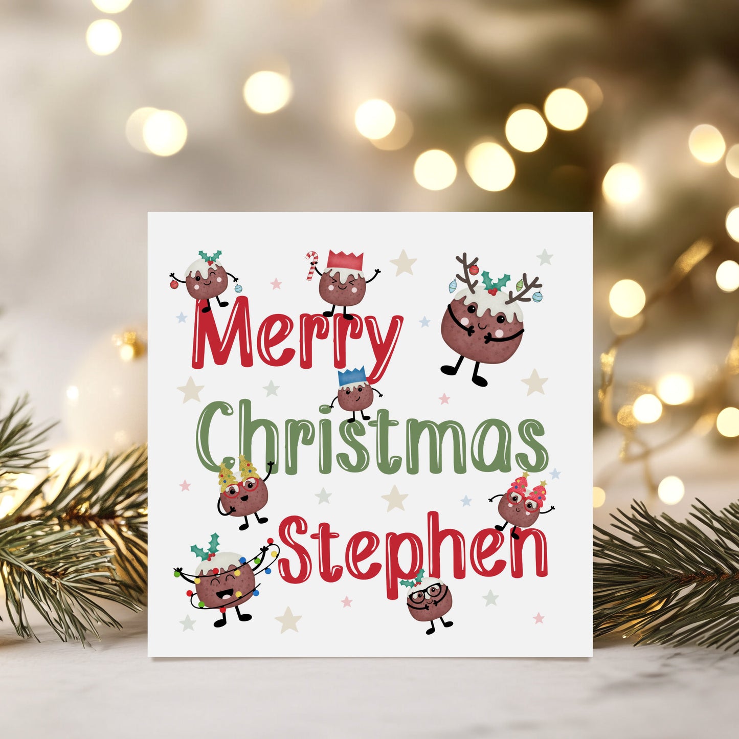 Personalised Christmas Card 'Xmas Pudding'