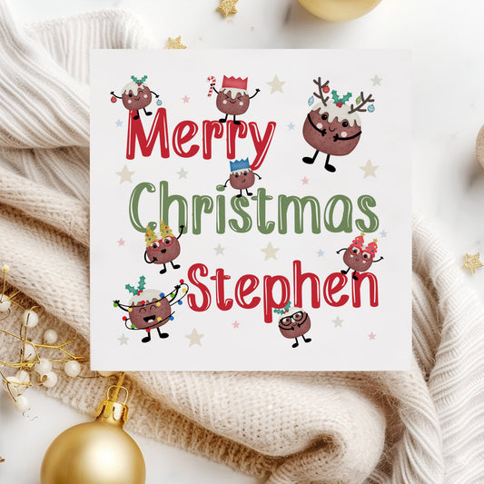 Personalised Christmas Card 'Xmas Pudding'