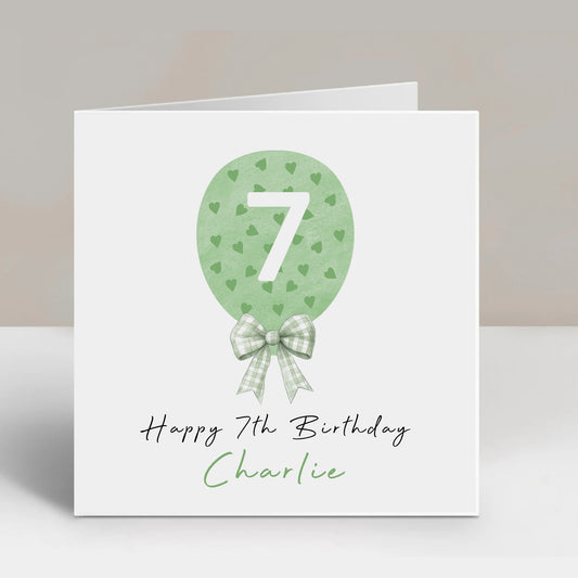 Green Love Heart Balloon Birthday Card For Him