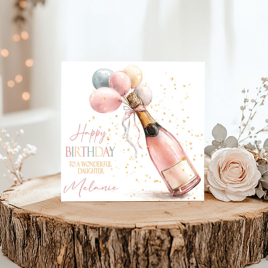 Champagne Balloons Watercolour Personalised Birthday Card For Her