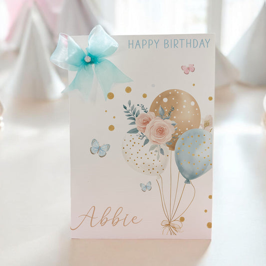 Large A4 Female Birthday Card Floral Pastel Balloons