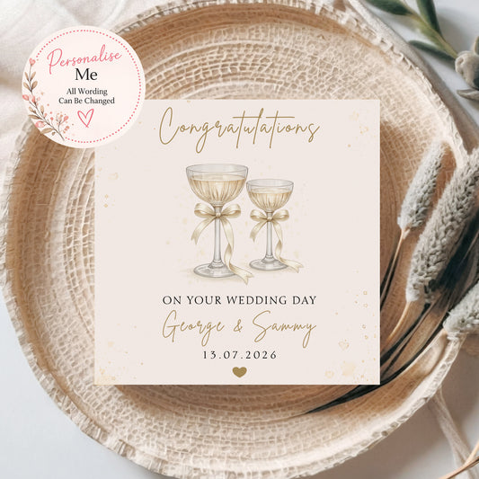 Personalised Wedding Card with Champagne Glasses