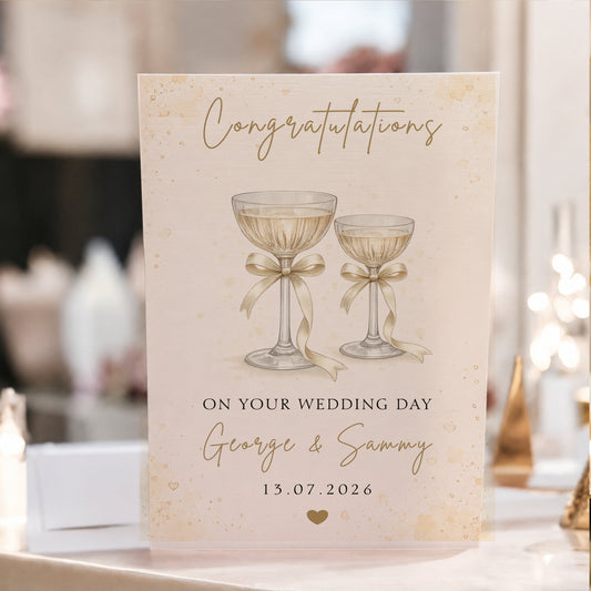 Large A4 Personalised Wedding Card with Champagne Glasses