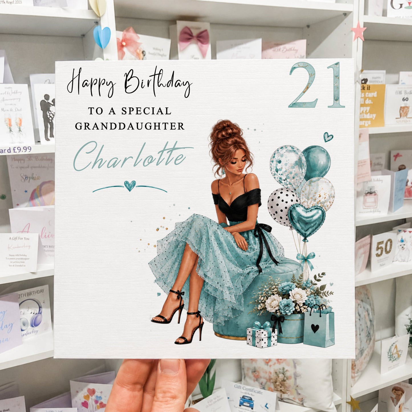 Personalised Girls Birthday Card Turquoise Girl