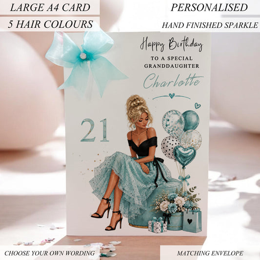 Luxury Personalised Large A4 Birthday Card with Bow & Sparkle