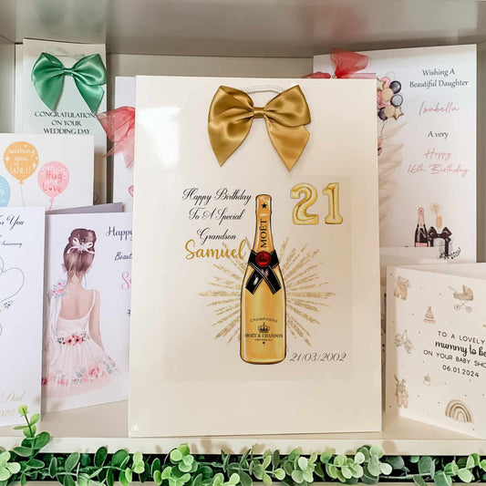 Personalised Gold Champagne Gift Bag – Elegant Custom Gift Bag for Special Occasions