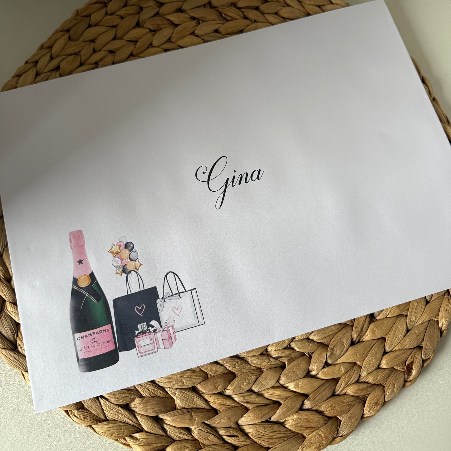 Large A4 Personalised Female Birthday Card Shopping Champagne Balloons