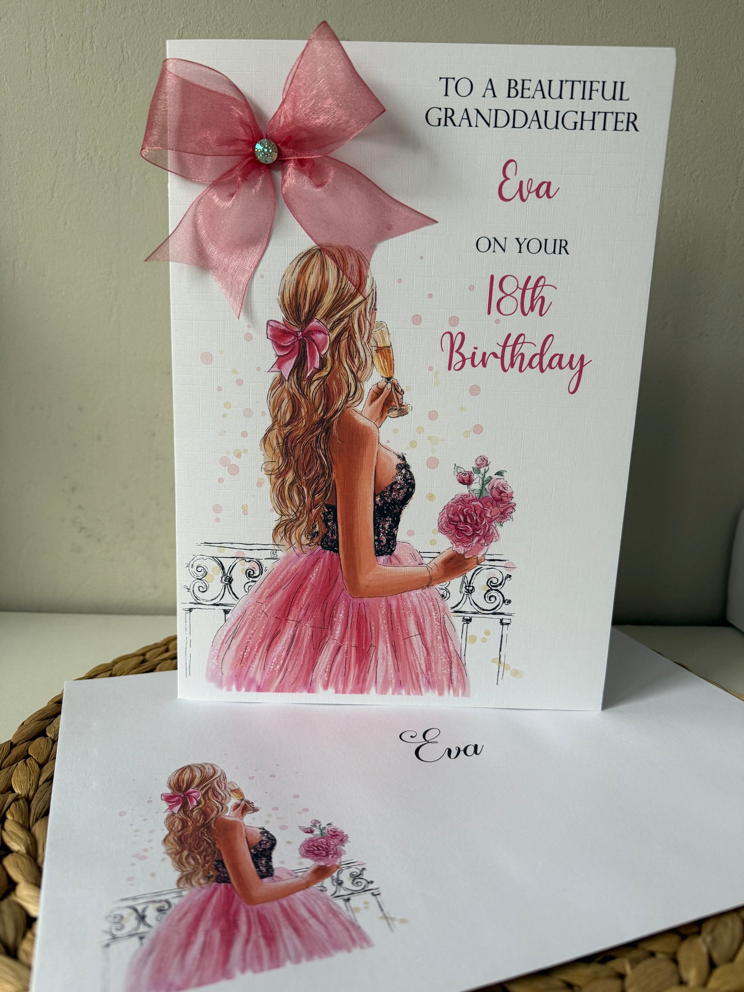 Large A4 Personalised Girls Birthday Card Girl Pink Dress