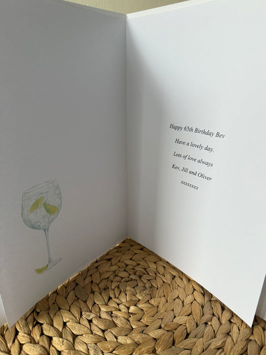 Large A4 Personalised Birthday Card Gin Cocktail