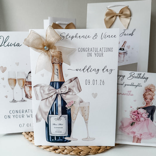 Large A4 Congratulations on Your Wedding Day Card, Champagne Bottle & Flutes