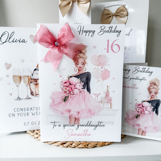 Large A4 Personalised Birthday Card, Party Girl, Sister, Daughter, Granddaughter, Friend, Bestie