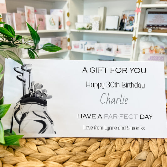 Personalised Birthday Money Wallet Card Gift Voucher Golf