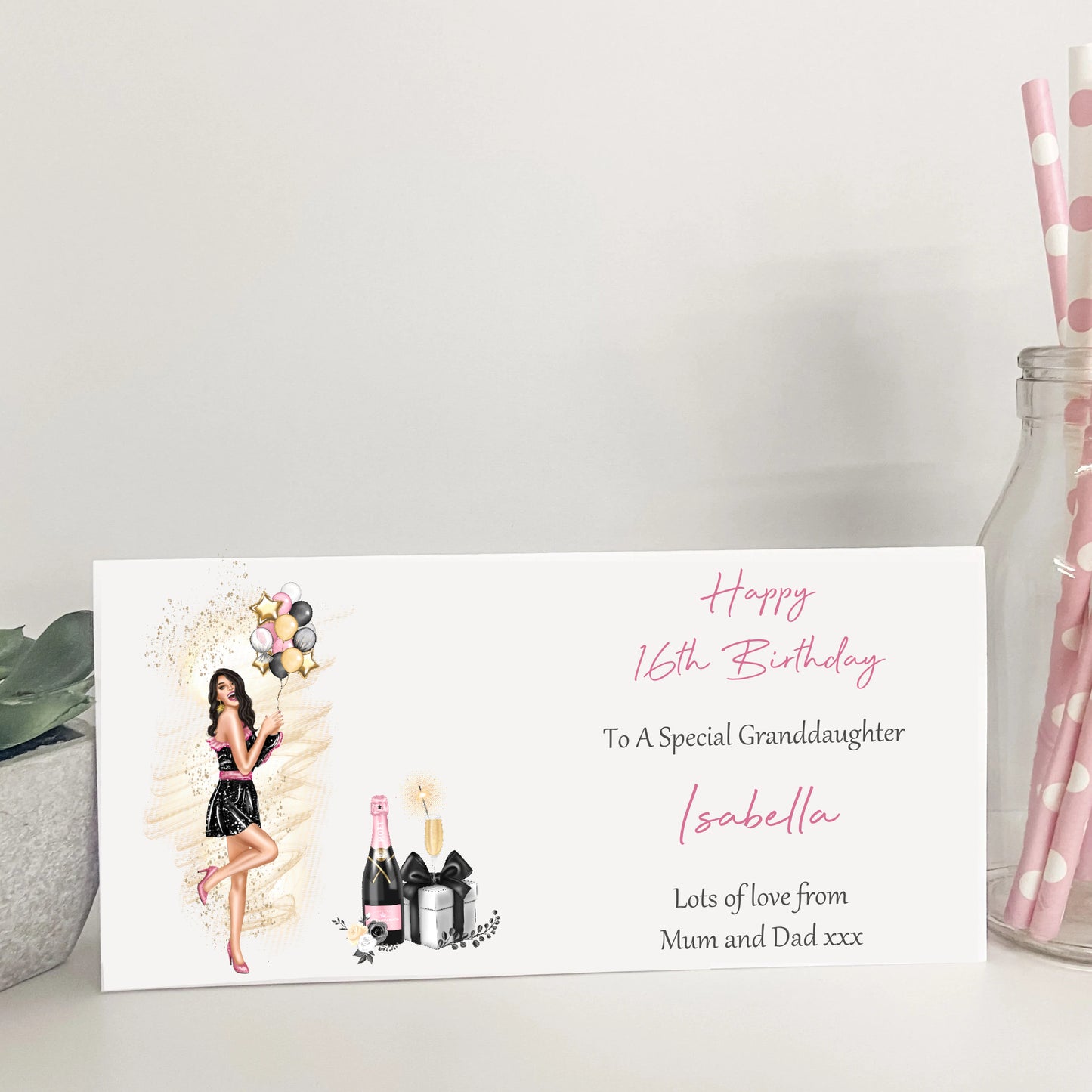 Personalised Birthday Card Wallet Gift Voucher Girl Balloons