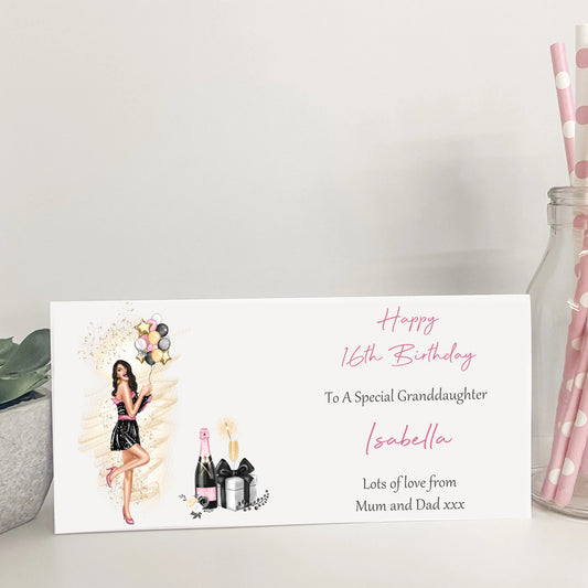 Personalised Birthday Card Wallet Gift Voucher Girl Balloons