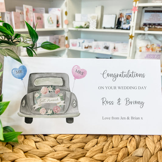 Personalised Wedding Card Money Gift Wallet Vouchers Cash Vintage Car